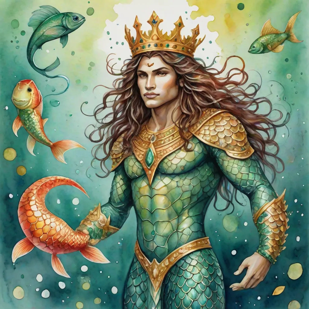 a painting of a woman in a mermaid costume with fish around her feet and a crown on her head, a detailed painting, Donato Giancola, fantasy art, epic fantasy character art