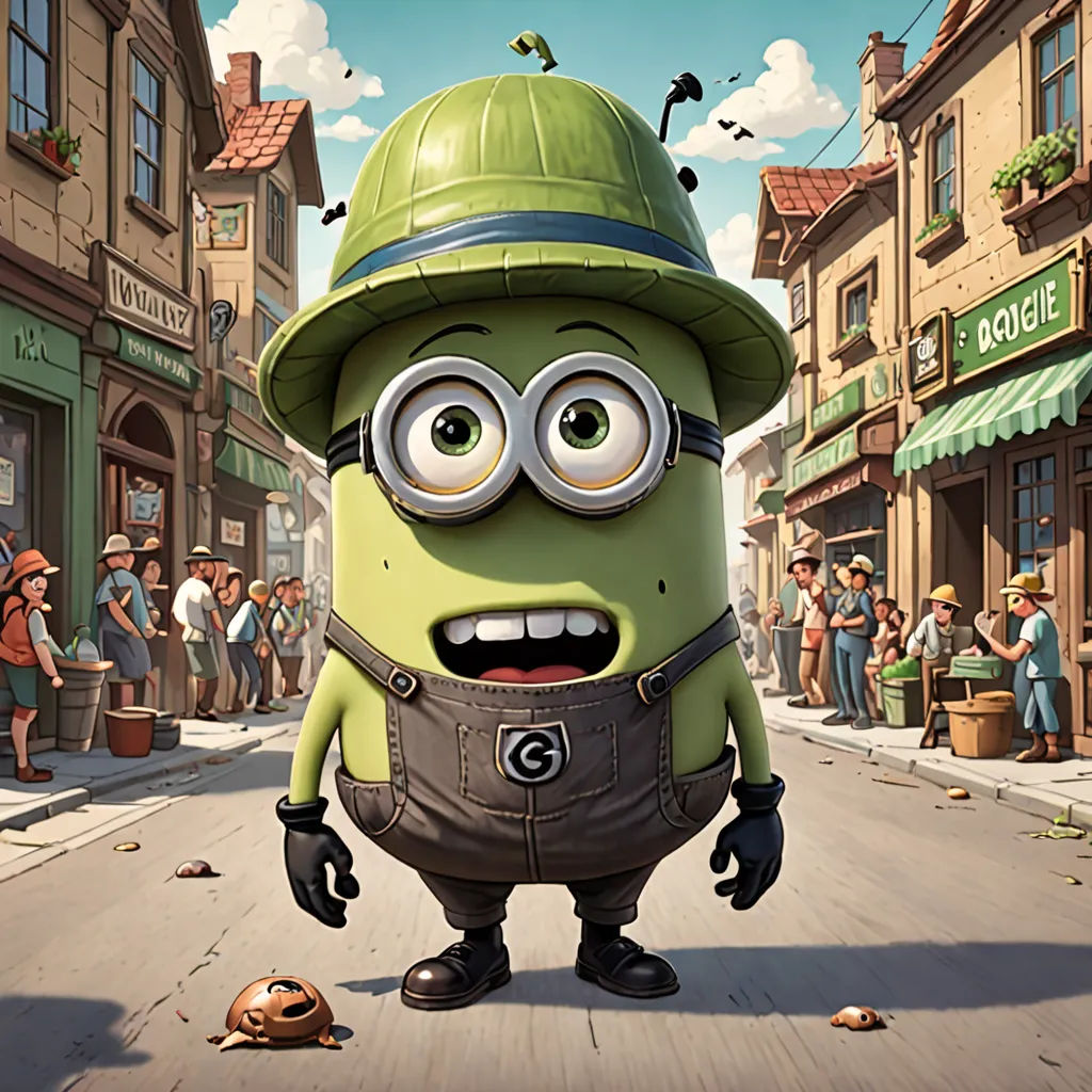 a cartoon character is standing in the middle of a street with people in the background and a building with a green roof, photorealism, a digital rendering, Chris LaBrooy, behance hd