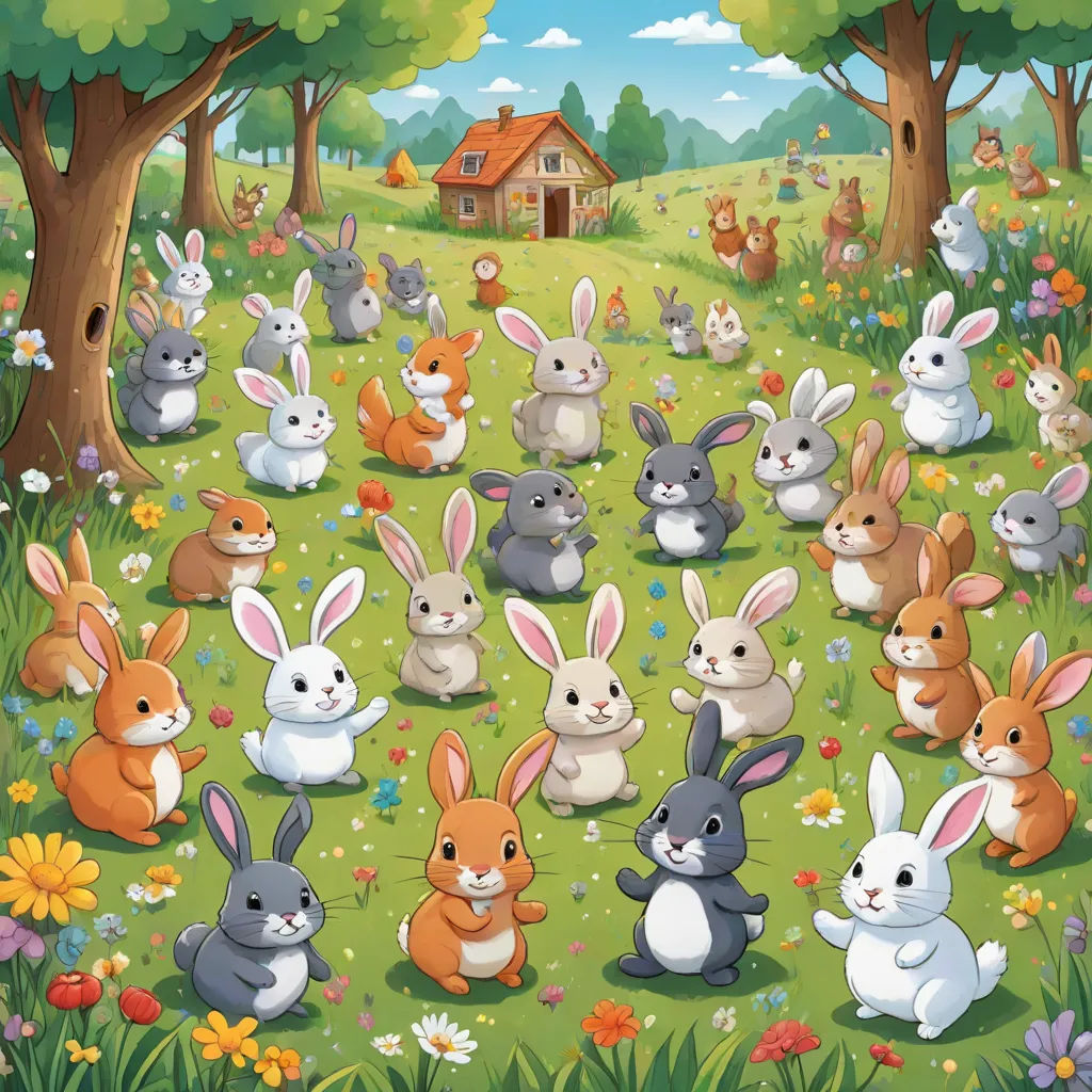 a group of rabbits in a field with a house in the background illustration by alex macieli for the children's book, a storybook illustration, Beatrix Potter, furry art, furaffinity