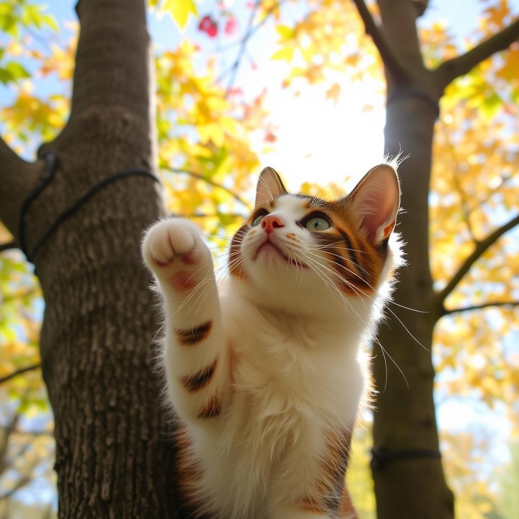The Playful Cat in the Tall Tree