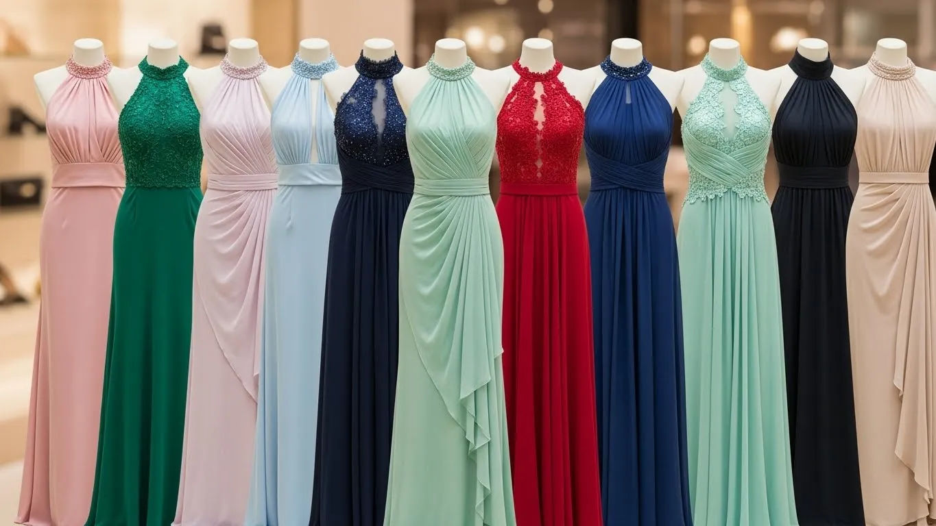 wedding guest dresses halter neck