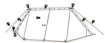 1: 10 x Pins, Tent, Shelter, Wood (Stock No. 74-P-125)
2: 10 x Lines, Foot Stop, Tent, Shelter Half (74-L-67)
3. Doors
4. 2 x Tent, Shelter Half, New Type (74-T-102)
5. Buttons
6: Loop
7: 2 x Lines, Guy, Tent, Shelter Half (74-L-70)