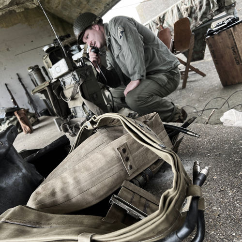 Miscellaneous items of special invasion equipment, along with the redundant gas masks are stock-piled for collection by Salvage Companies at the CP.