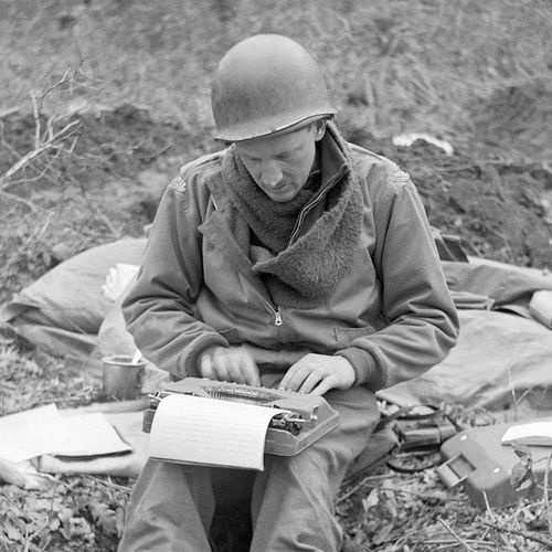 War Correspondent Don Whitehead (Associated Press) writes his story of the landing at Anzio Beach in Italy from a foxhole. Whitehead, known by his colleagues as "Beachhead Don", also landed on Omaha Beach with the 1st Infantry Division on 6 June 1944, returning to Normandy for the 10th anniversary on 5 June 1954.