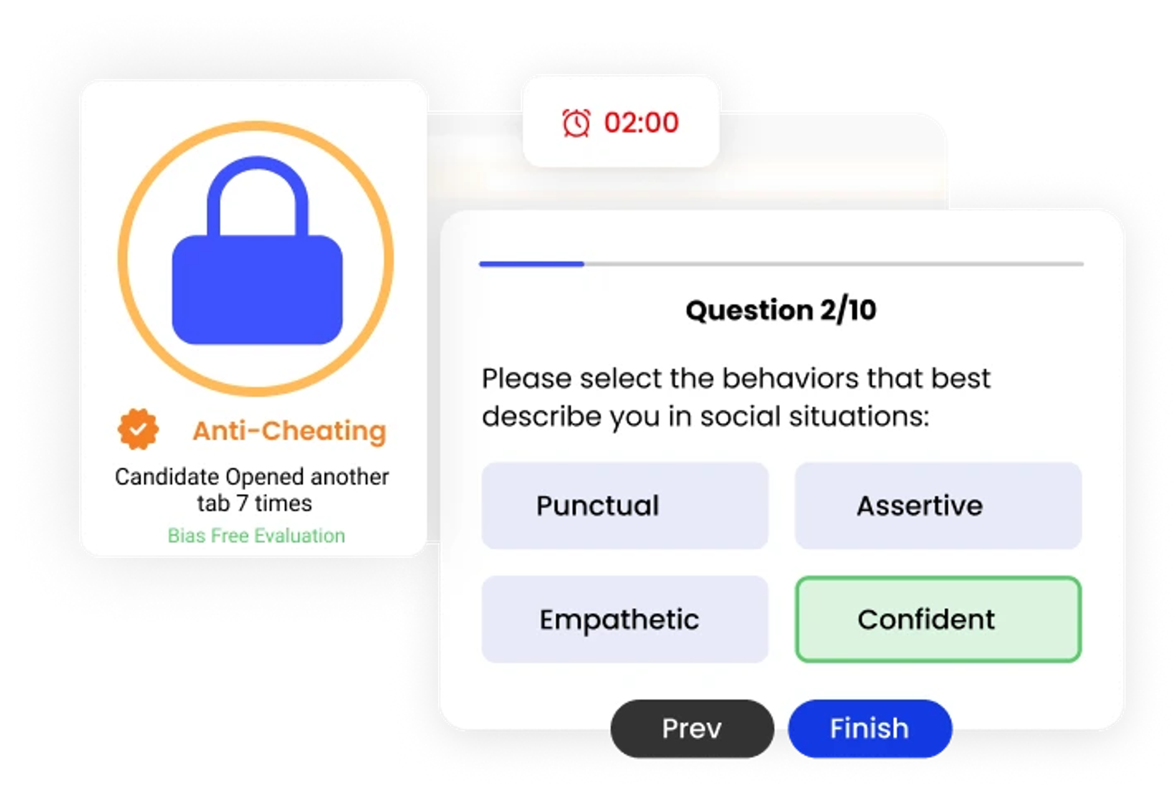 Assessment platform with anti-cheating controls and personality profiling