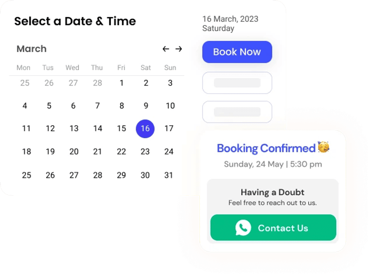 Book a mentoring session - date picker and booking confirmation