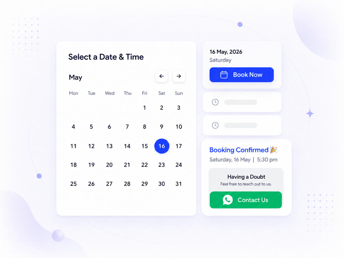 Book a mentoring session - date picker and booking confirmation