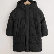 Kids’ Black Longline Shower Resistant Padded Coat