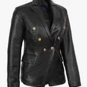 Women’s Kim Black Double Breasted Leather Blazer