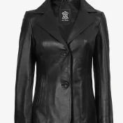 Women’s Black Two Button Leather Blazer