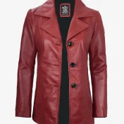 Women’s Red Leather Blazer Jacket