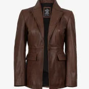 Women’s Cognac Wax Single‑Button Leather Blazer