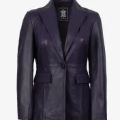Women’s Purple Single Button Leather Blazer