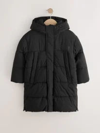 Kids’ Black Longline Shower Resistant Padded Coat