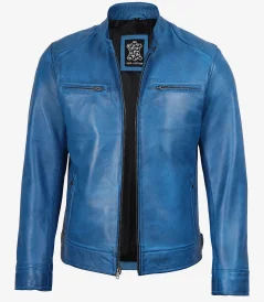 Men’s Cafe Racer Blue Leather Jacket