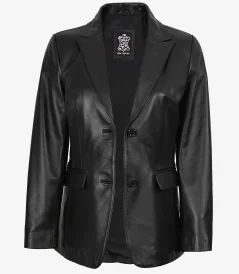 Women’s Hazel Black Two Button Leather Blazer