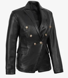 Women’s Kim Black Double Breasted Leather Blazer