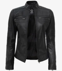 Women’s Black Cafe Racer Leather Jacket
