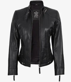 Women’s Black Leather Jacket With Hood