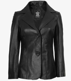 Women’s Black Two Button Leather Blazer