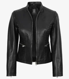 Women’s Black Cafe Racer Leather Jacket