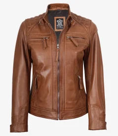 Women’s Tan Cafe Racer Leather Jacket