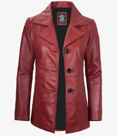 Women’s Red Leather Blazer Jacket