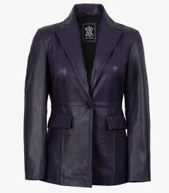 Women’s Purple Single Button Leather Blazer