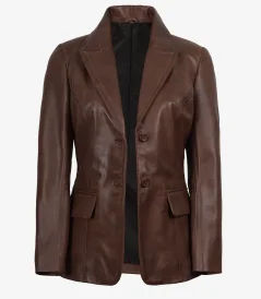 Women’s Cognac Wax Two Button Leather Blazer