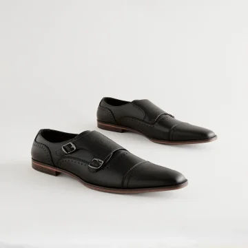 Men’s Black Double Monk Toe Cap Shoes