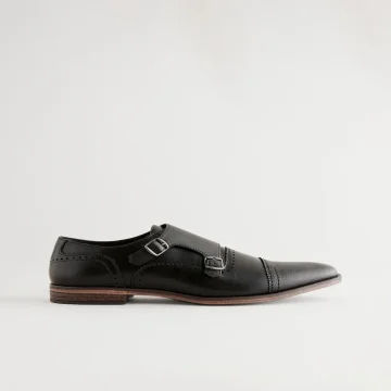 Men’s Black Double Monk Toe Cap Shoes