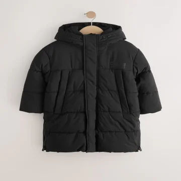 Kids’ Black Longline Shower Resistant Padded Coat