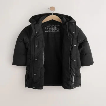 Kids’ Black Longline Shower Resistant Padded Coat