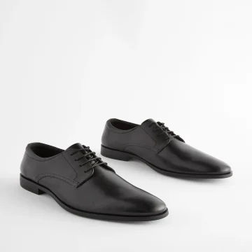 Men’s Black Wide Fit Leather Derby Shoes