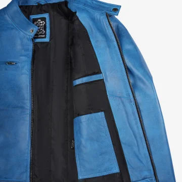Men’s Cafe Racer Blue Leather Jacket