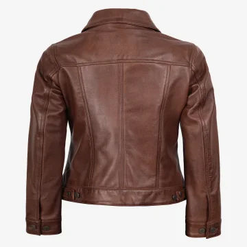 Women’s Cognac Brown Leather Trucker Jacket