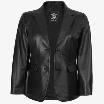 Women’s Hazel Black Two Button Leather Blazer