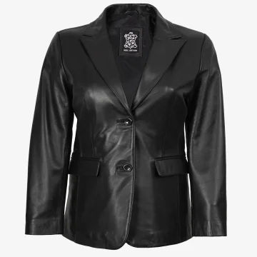 Women’s Hazel Black Two Button Leather Blazer