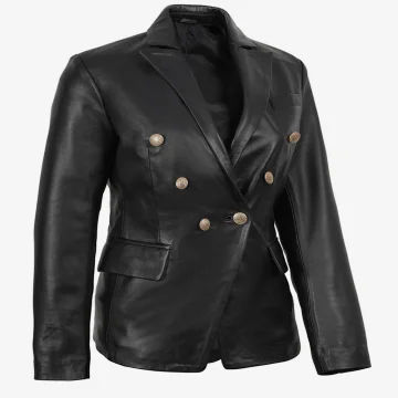 Women’s Kim Black Double Breasted Leather Blazer