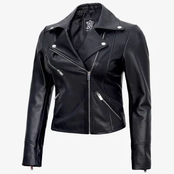 Women’s Black Leather Biker Jacket