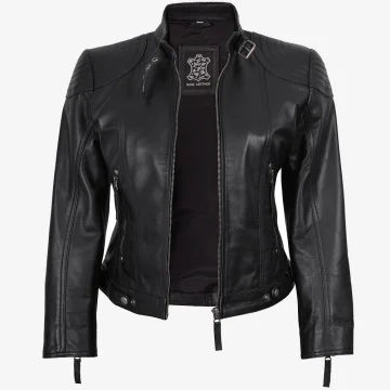 Women’s Black Leather Jacket With Hood