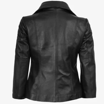Women’s Black Two Button Leather Blazer