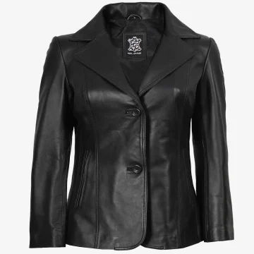 Women’s Black Two Button Leather Blazer