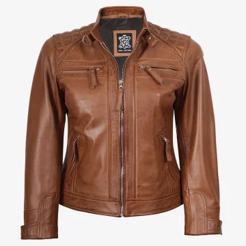 Women’s Tan Cafe Racer Leather Jacket
