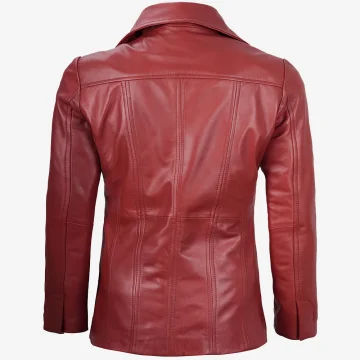 Women’s Red Leather Blazer Jacket