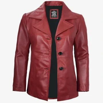 Women’s Red Leather Blazer Jacket
