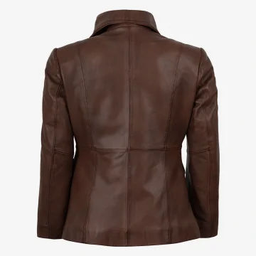 Women’s Cognac Wax Single‑Button Leather Blazer