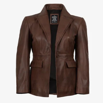 Women’s Cognac Wax Single‑Button Leather Blazer