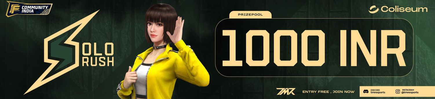 🇮🇳 SOLO RUSH - FREE FIRE (16th June) |💰1000 INR | By TMR Esports