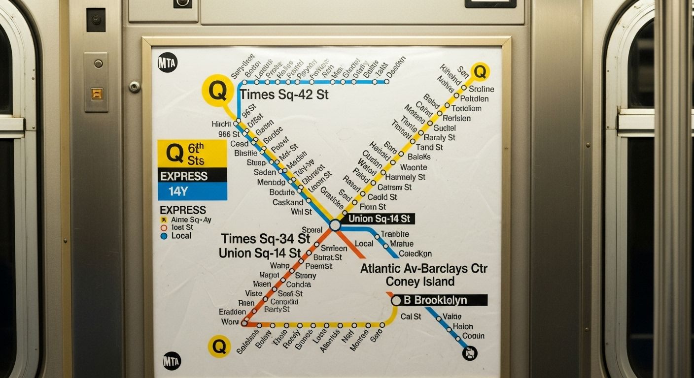 q train stops map